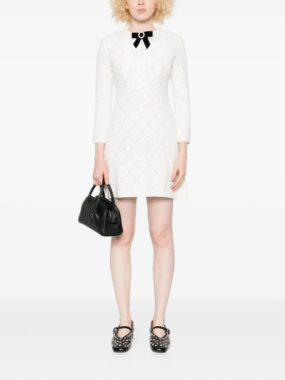 Self-Portrait bow-embellished mini dress Wit