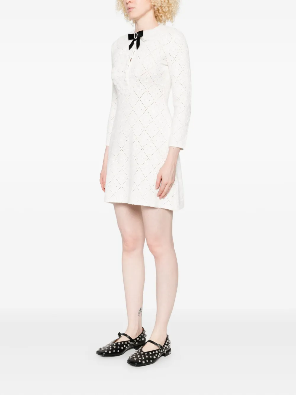 Self-Portrait bow-embellished mini dress Wit