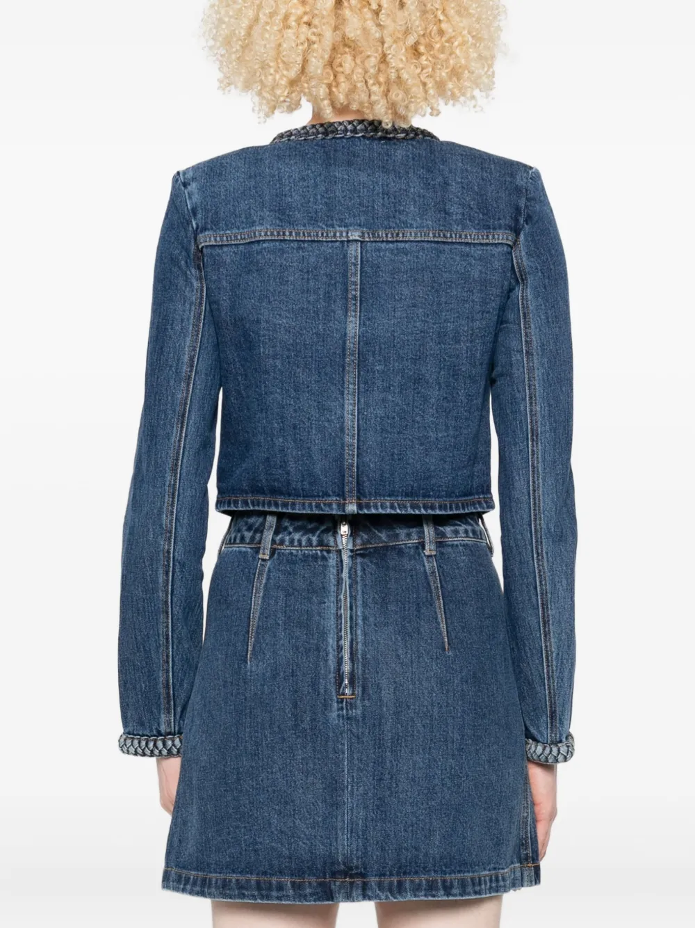 Self-Portrait braided-trim denim jacket Blauw