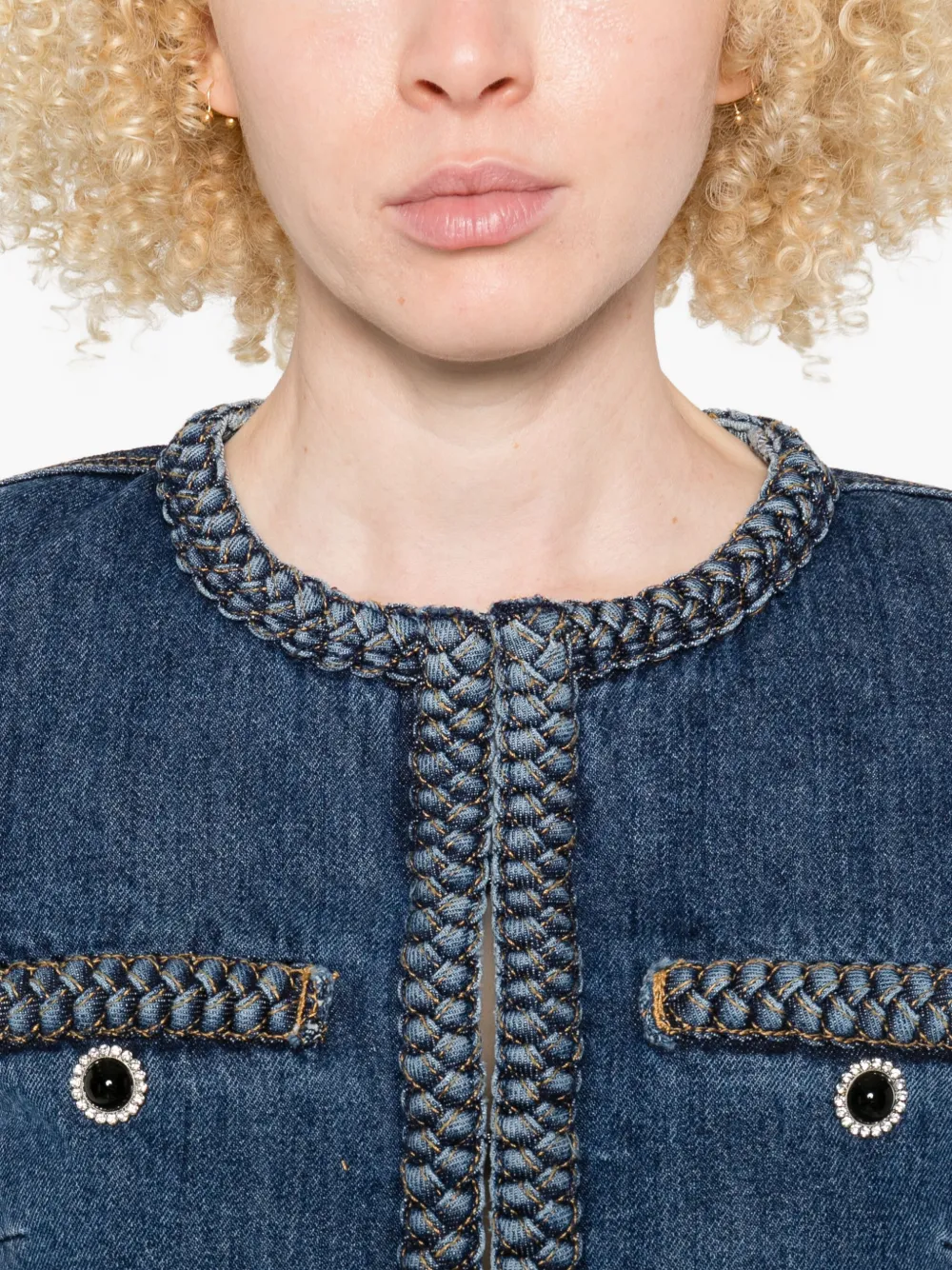 Self-Portrait braided-trim denim jacket Blauw