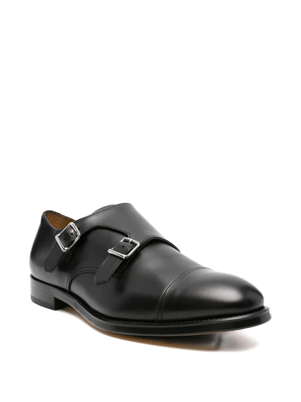 Doucal's Double-buckle Leather Monk Shoes In Black