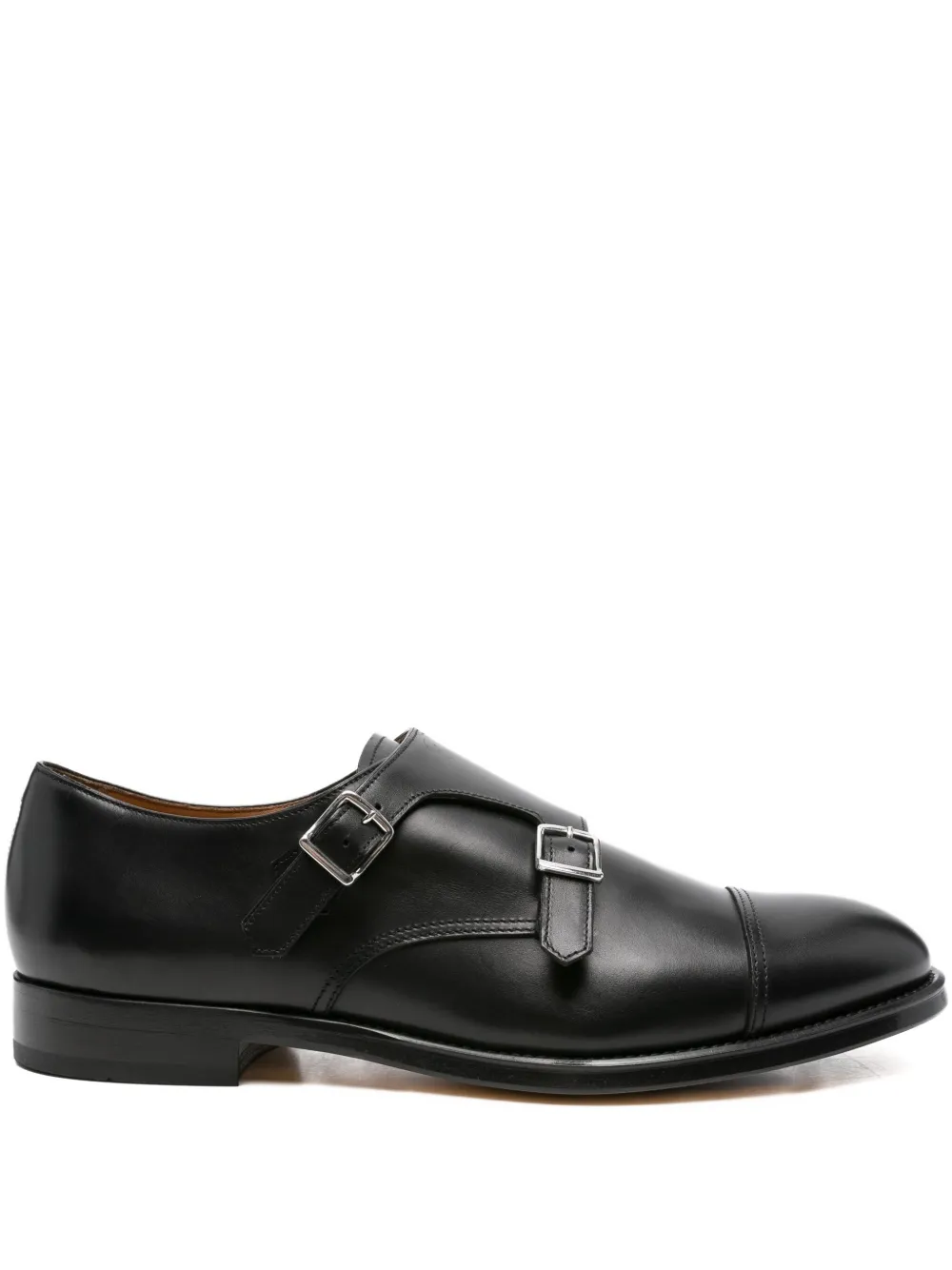 Doucal's double-buckle leather monk shoes Black