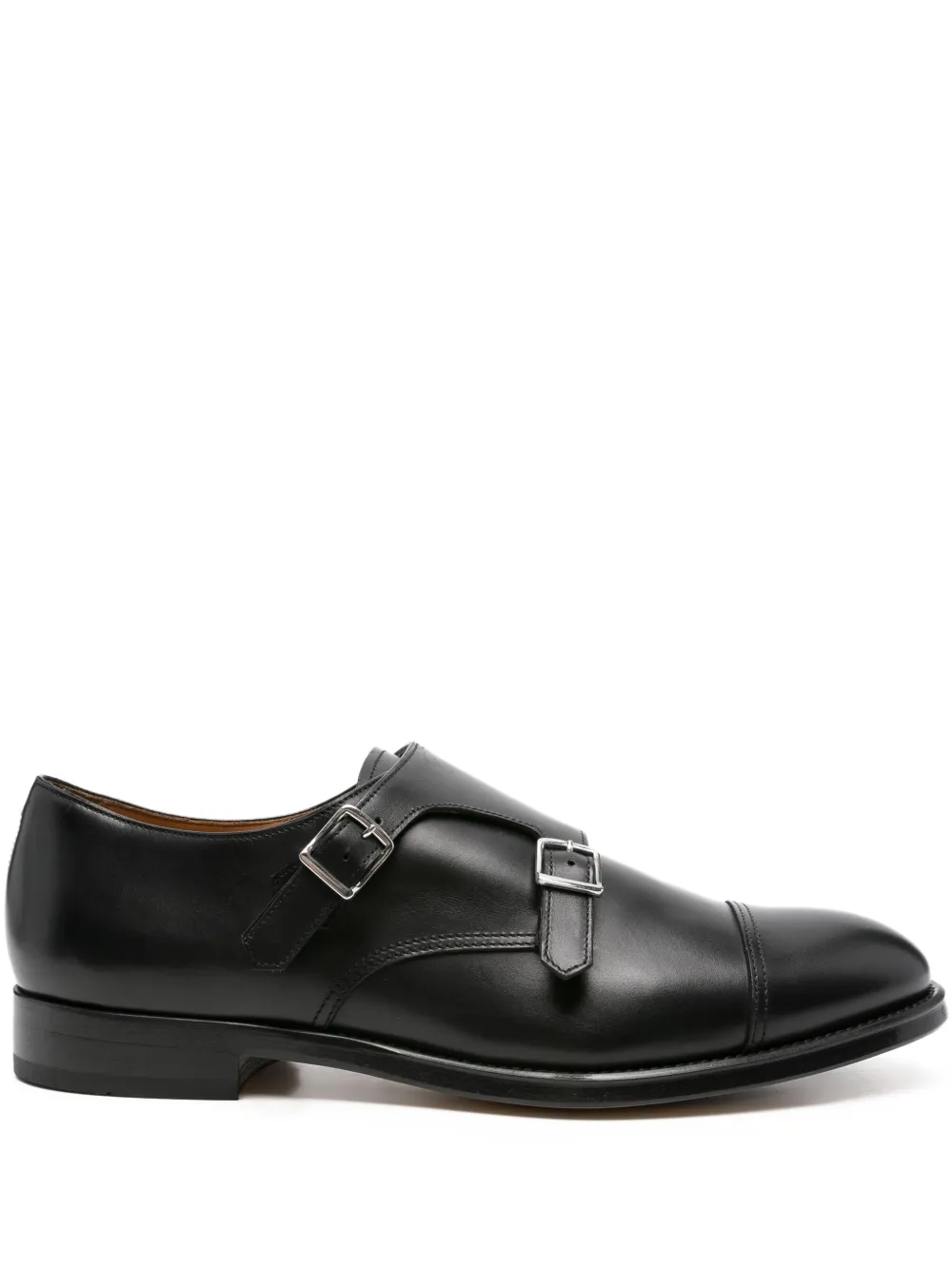 Doucal's double-buckle leather monk shoes Black