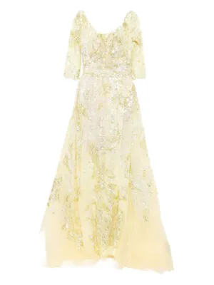 Zuhair Murad Embroidered Midi Dress | Yellow | FARFETCH