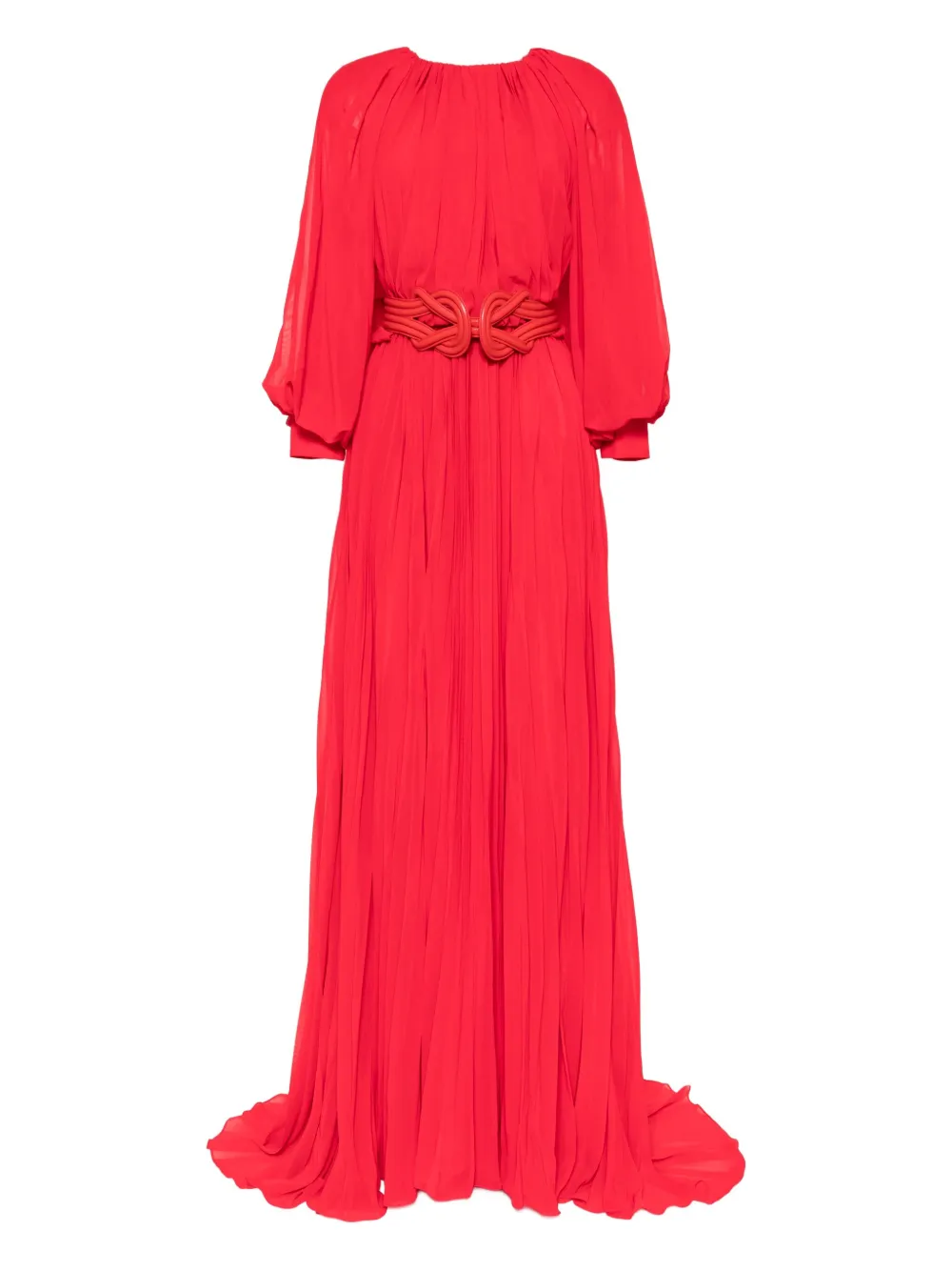 pleated puff-sleeve dress