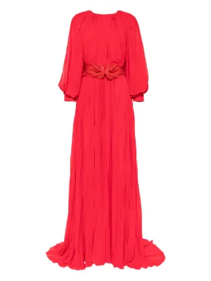 NISSA keyhole-neck long-sleeve Maxi Dress | Red | FARFETCH