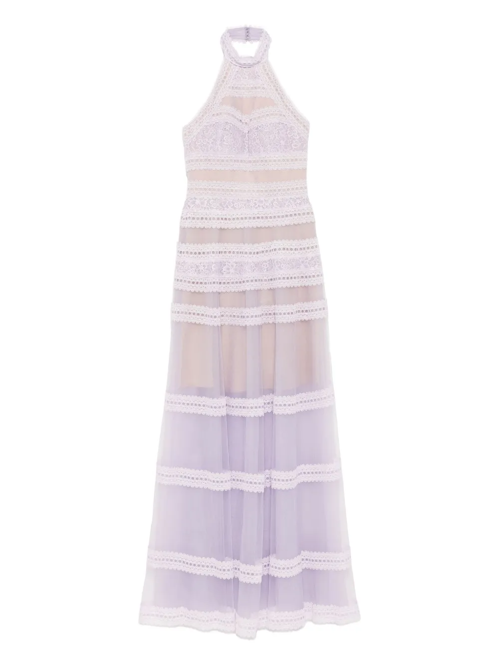 high-neck lace maxi dress