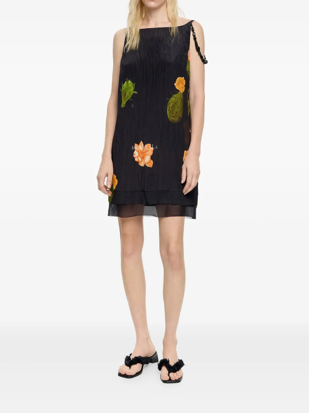 Bimba Y Lola Cactus-print Beaded-strap Mini Dress In Black
