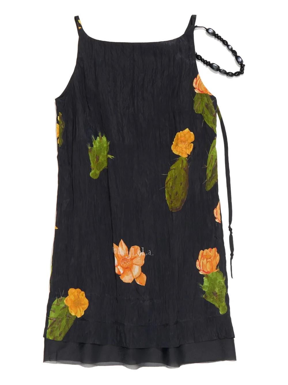 Bimba Y Lola Cactus-print Beaded-strap Mini Dress In Black