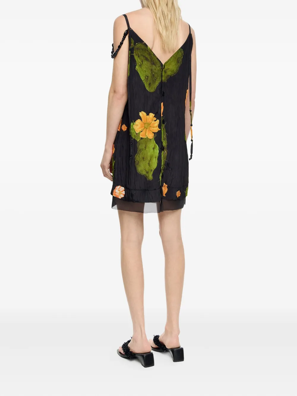 Bimba Y Lola Cactus-print Beaded-strap Mini Dress In Black