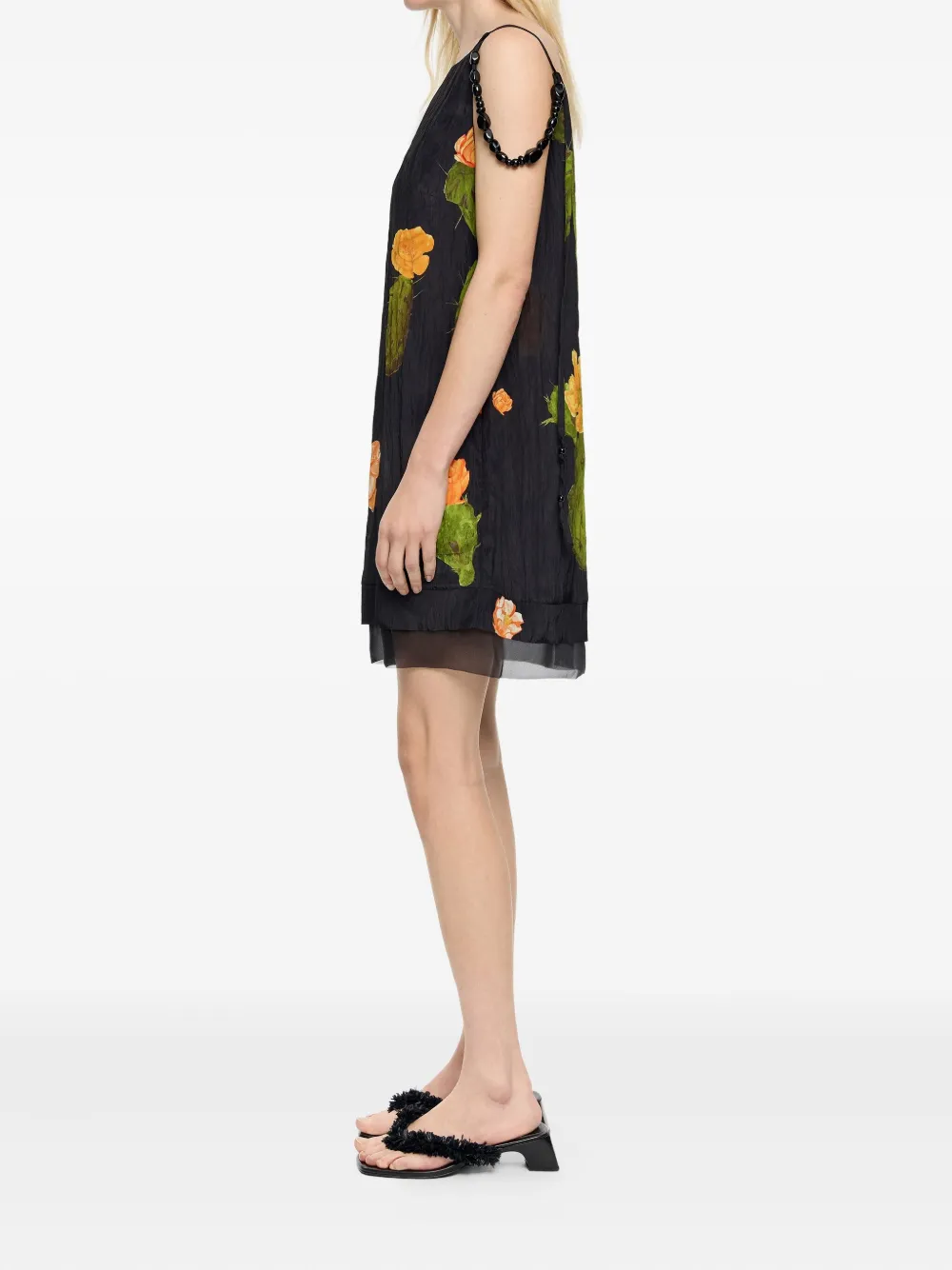 Bimba Y Lola Cactus-print Beaded-strap Mini Dress In Black