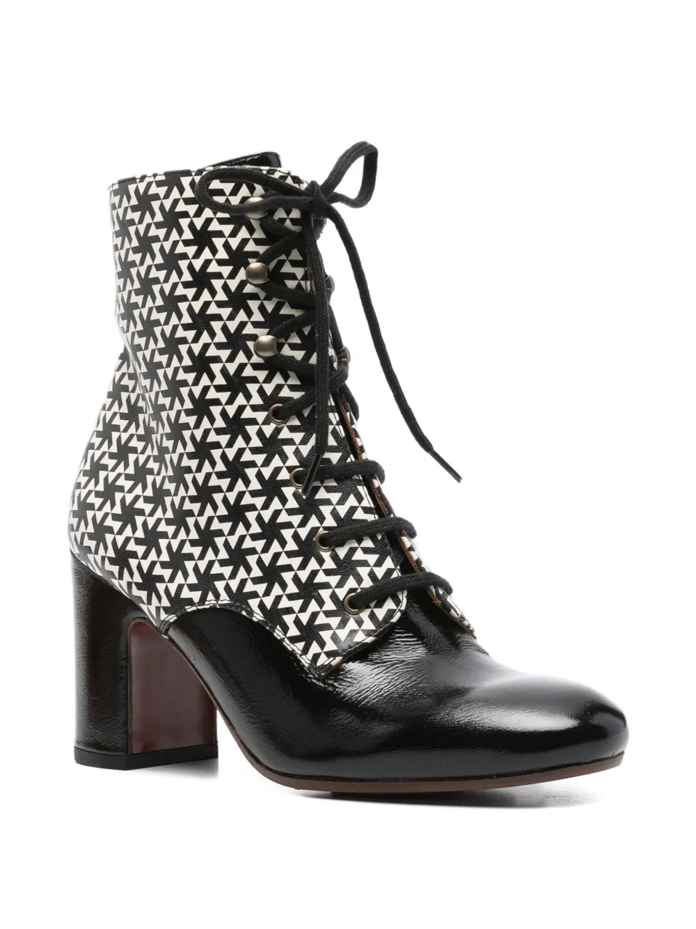 Chie Mihara 80mm geometric-pattern lace-up boots Black