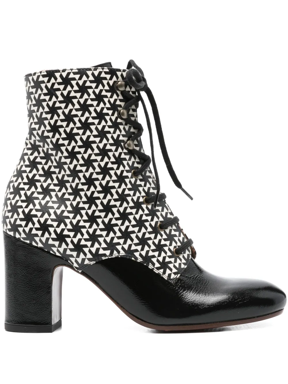 Chie Mihara 80mm Geometric-pattern Lace-up Boots In Black