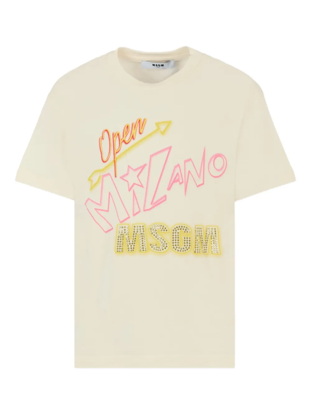 MSGM Kids Open Milano T-shirt verfraaid met kristallen Beige