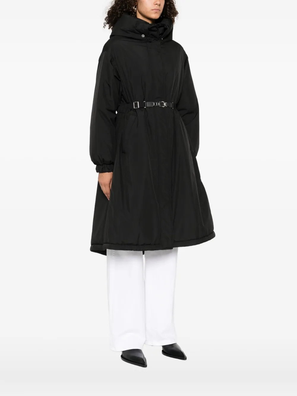 Moorer belted high-neck coat Zwart
