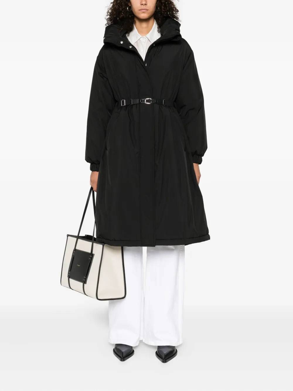 Moorer belted high-neck coat Zwart