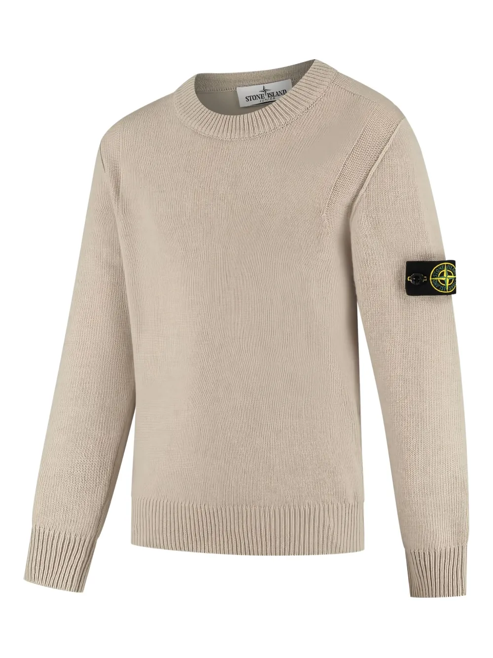 Stone Island Junior Sweater met logopatch en ronde hals Beige