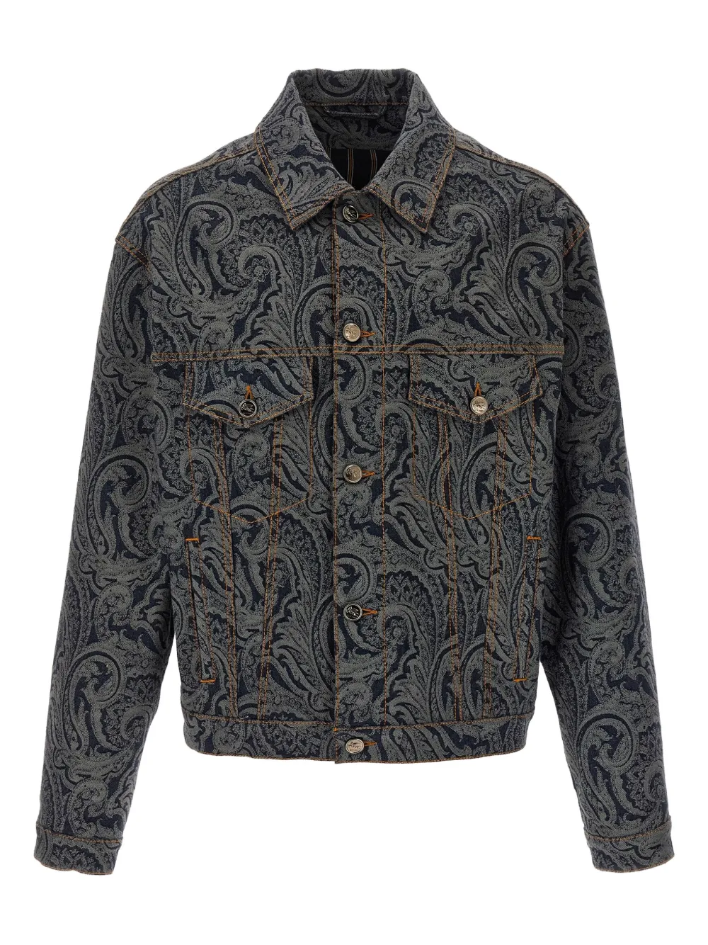 ETRO Katoenen denim jack met paisley-print Zwart