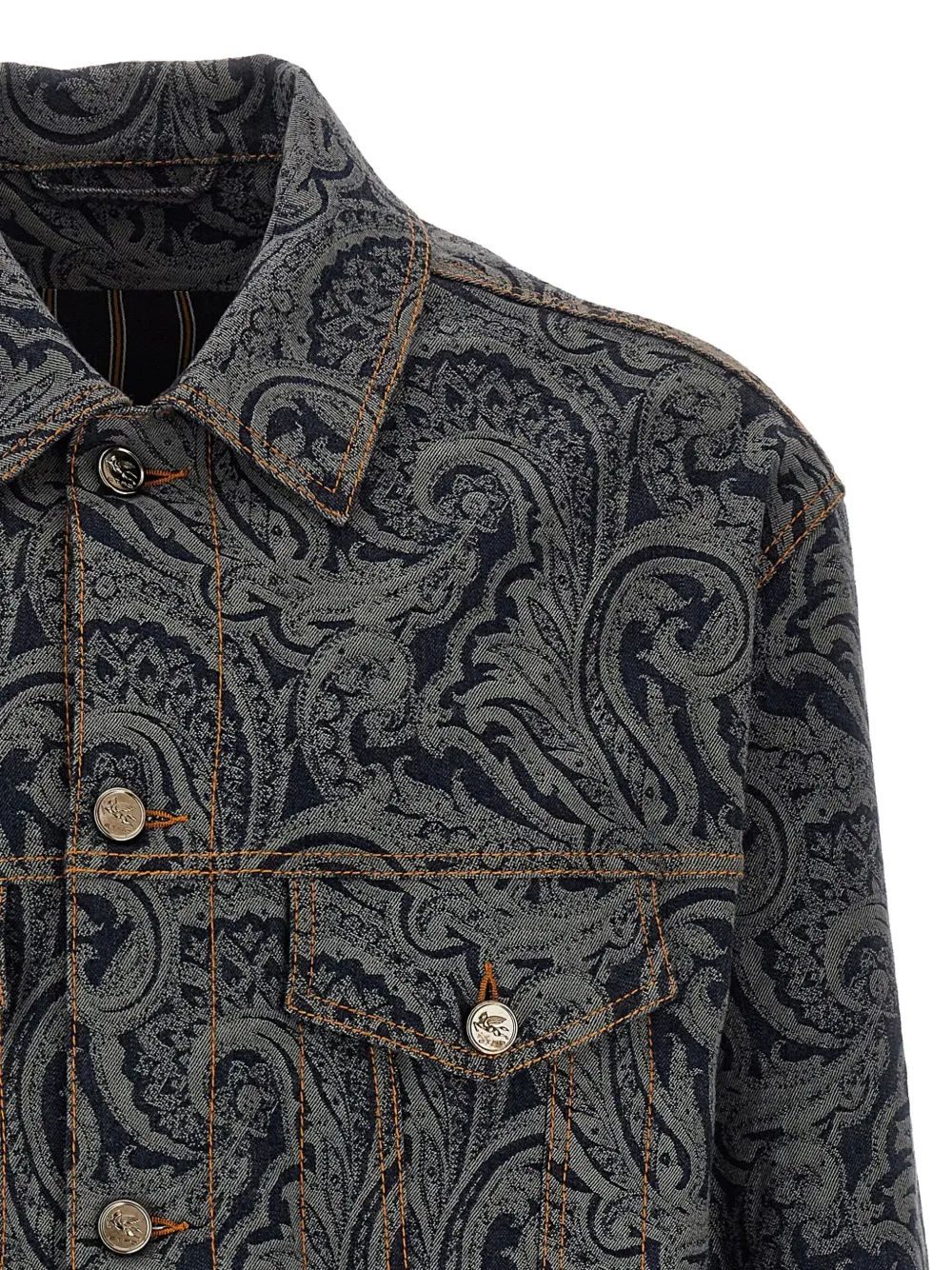 ETRO Katoenen denim jack met paisley-print Zwart