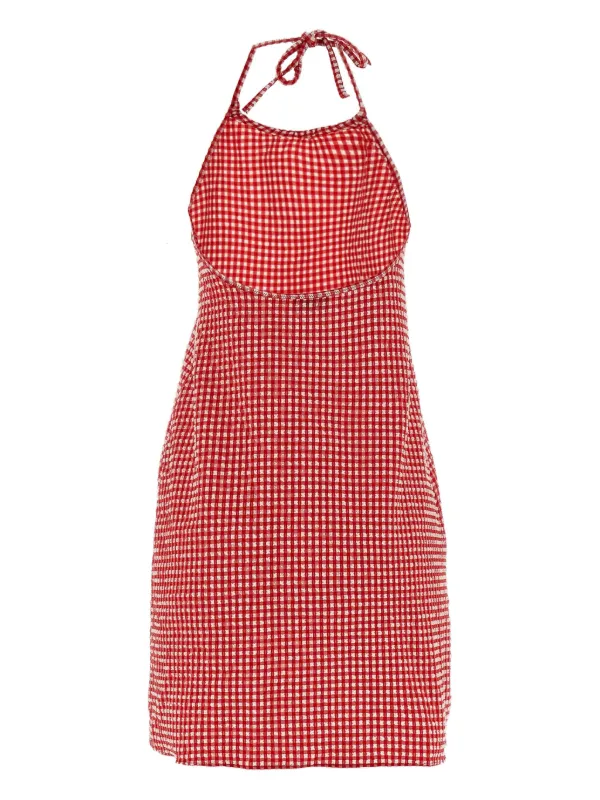 Hunza G Halterneck Gingham Mini Dress Red FARFETCH IN