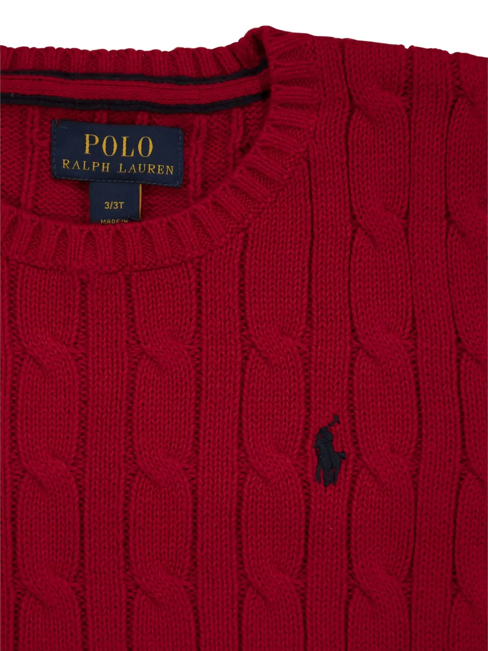 POLO RALPH LAUREN KIDS Kabelgebreide trui met ronde hals Rood