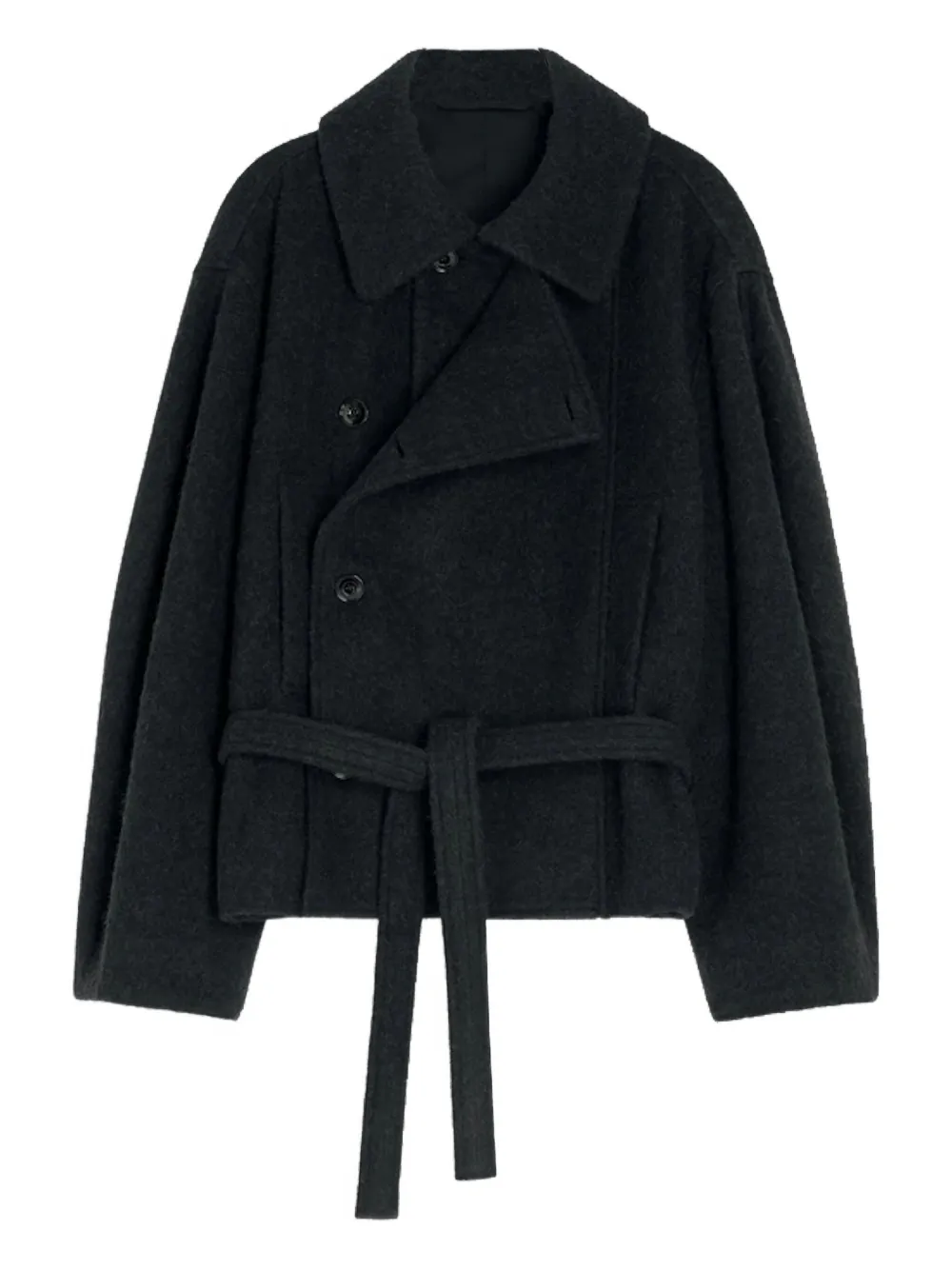 LEMAIRE belted double-breasted coat Zwart