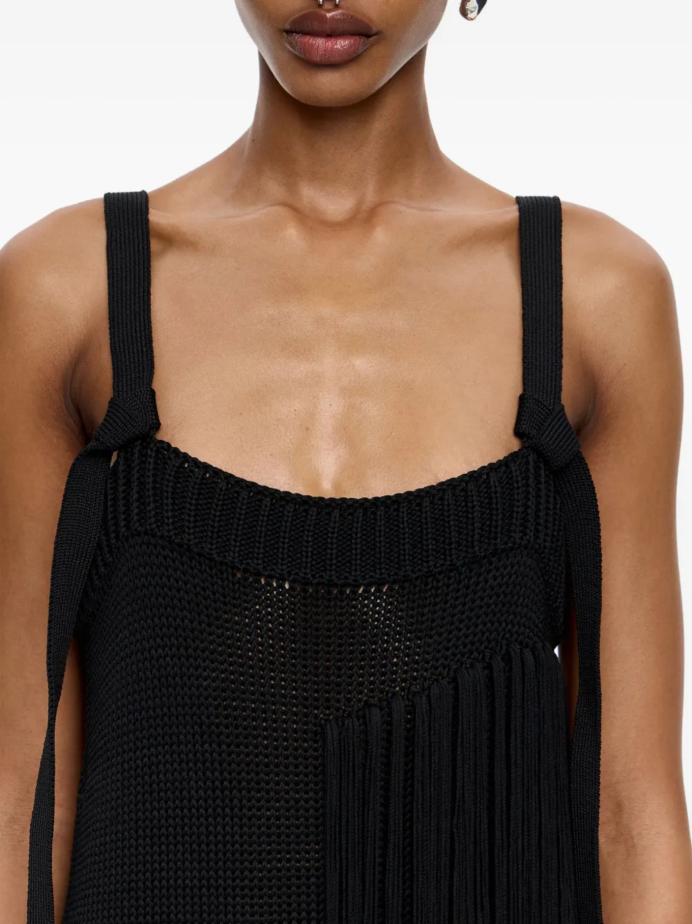 Bimba Y Lola Knit Fringed Midi Day Dress In Black