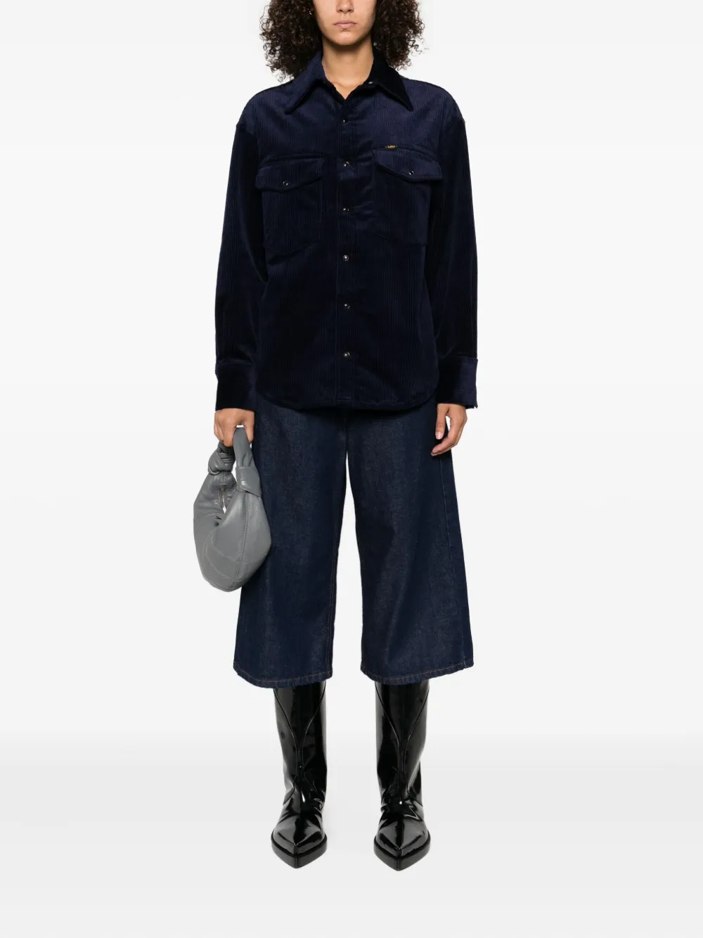 LOIS JEANS Ribfluwelen blouse met zak - Blauw