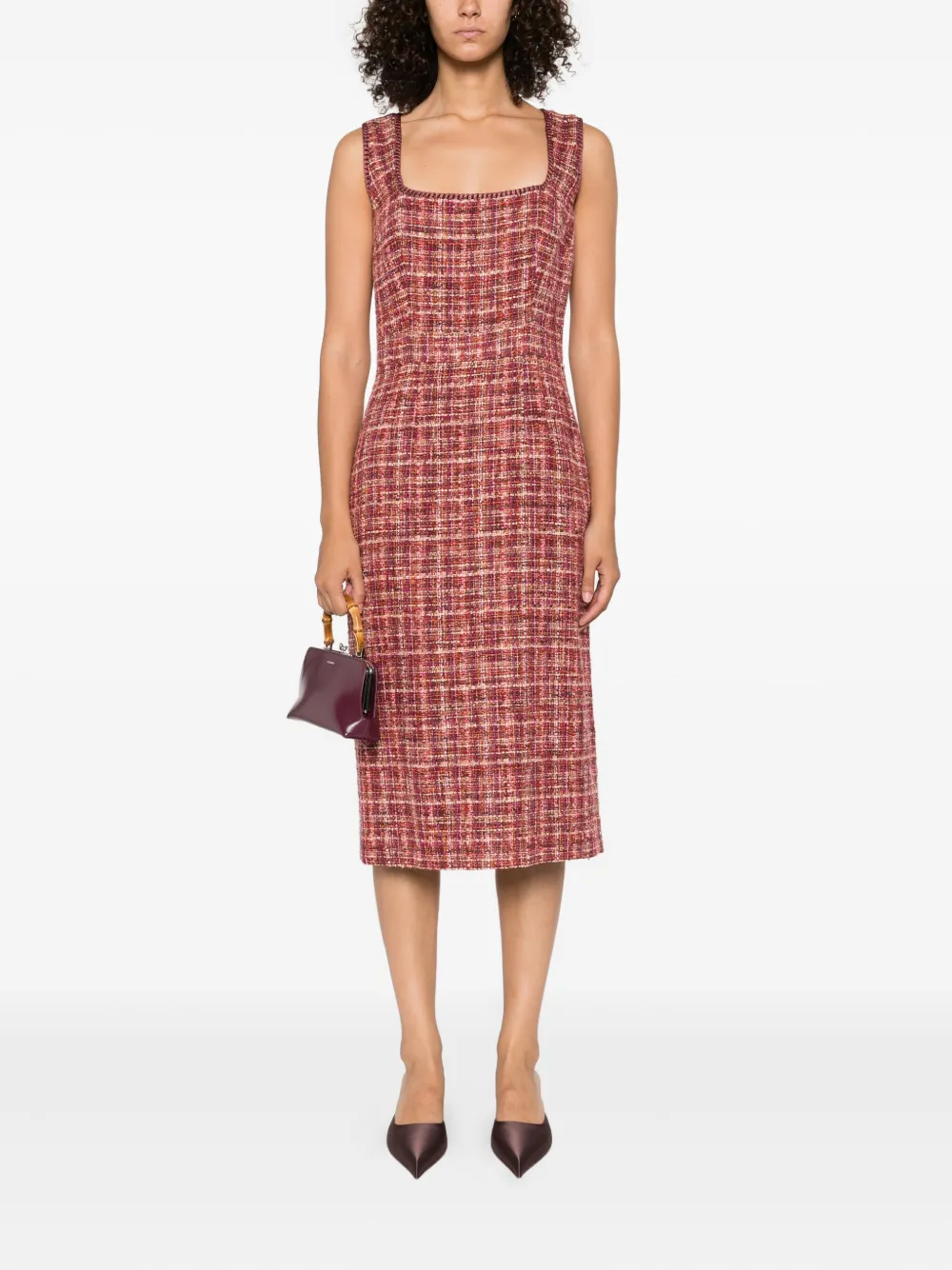 ETRO tweed sleeveless midi day dress Roze
