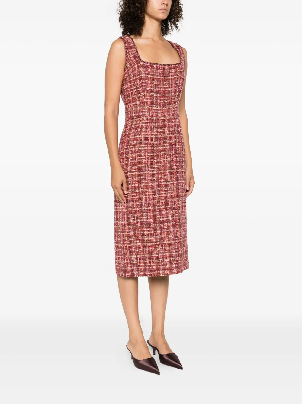 ETRO tweed sleeveless midi day dress Roze