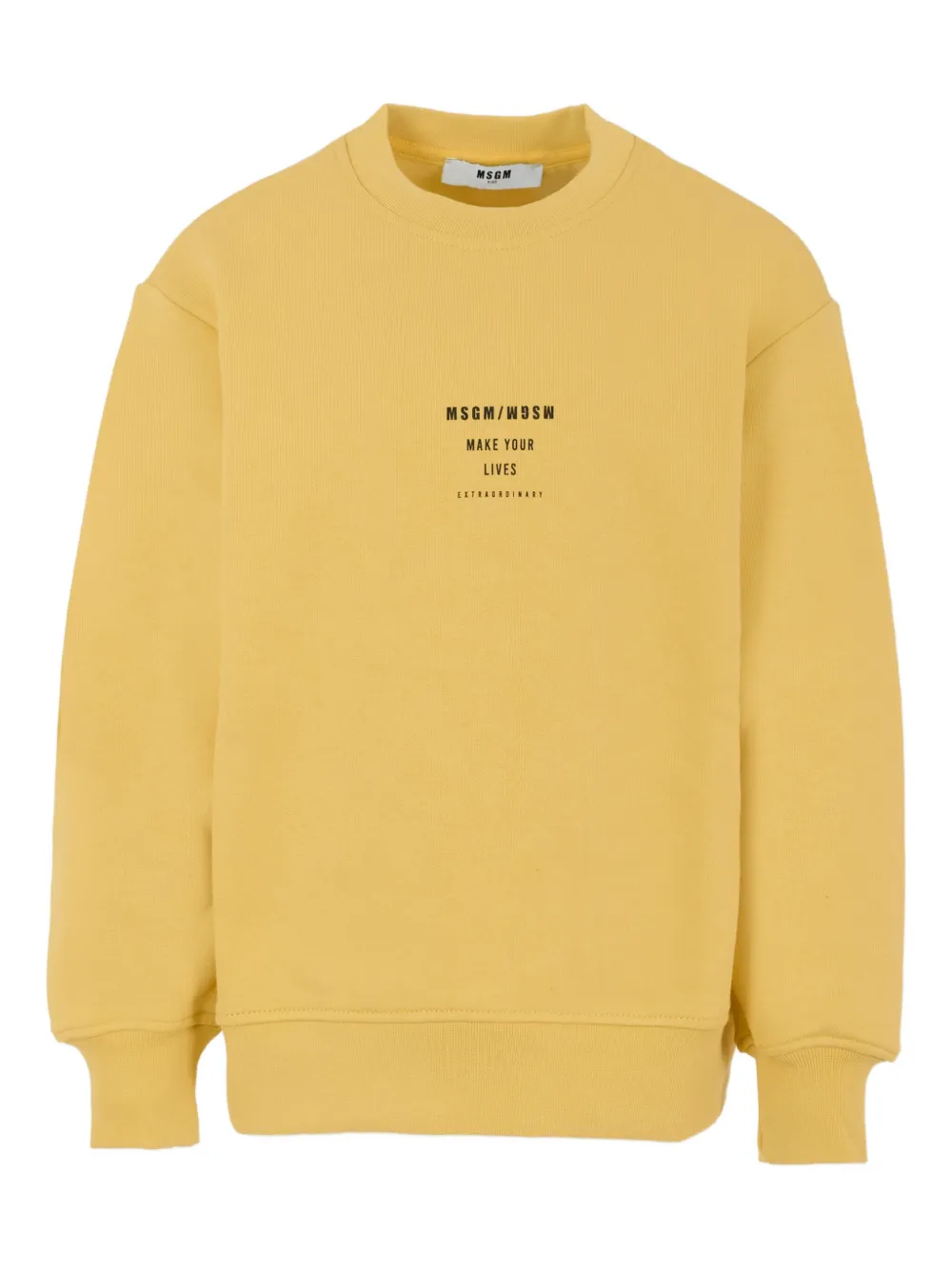 Msgm Kids' Crewneck Cotton Sweatshirt In Yellow