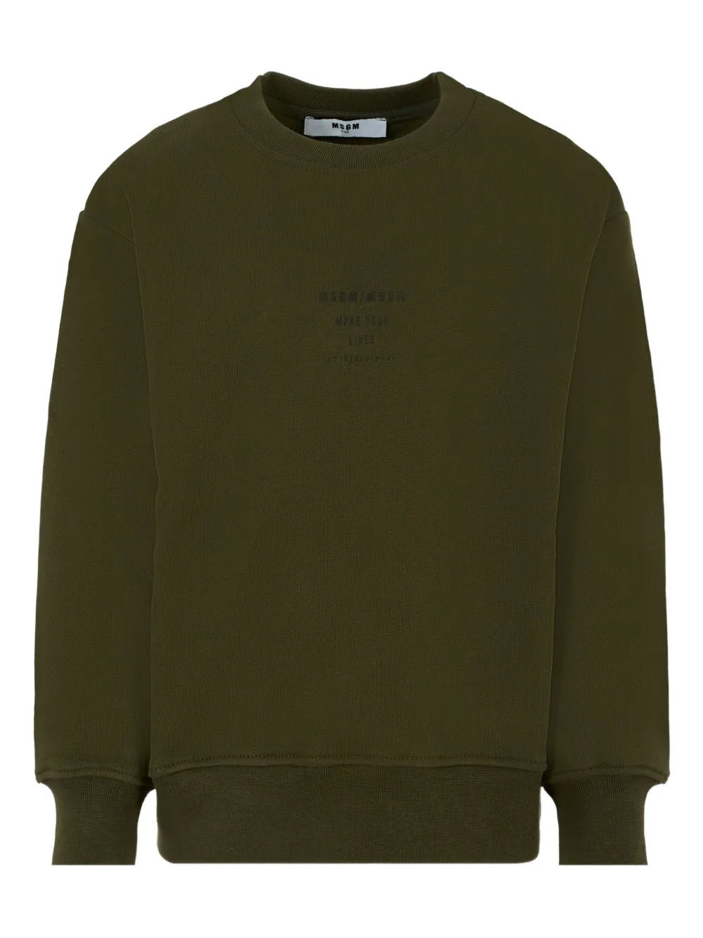Msgm Kids' Crew-neck Logo-print Sweatshirt In Green