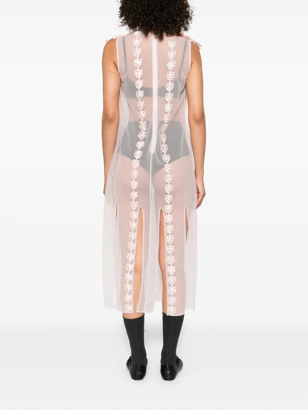 Simone Rocha ribbon-trimmed sleeveless midi dress Roze