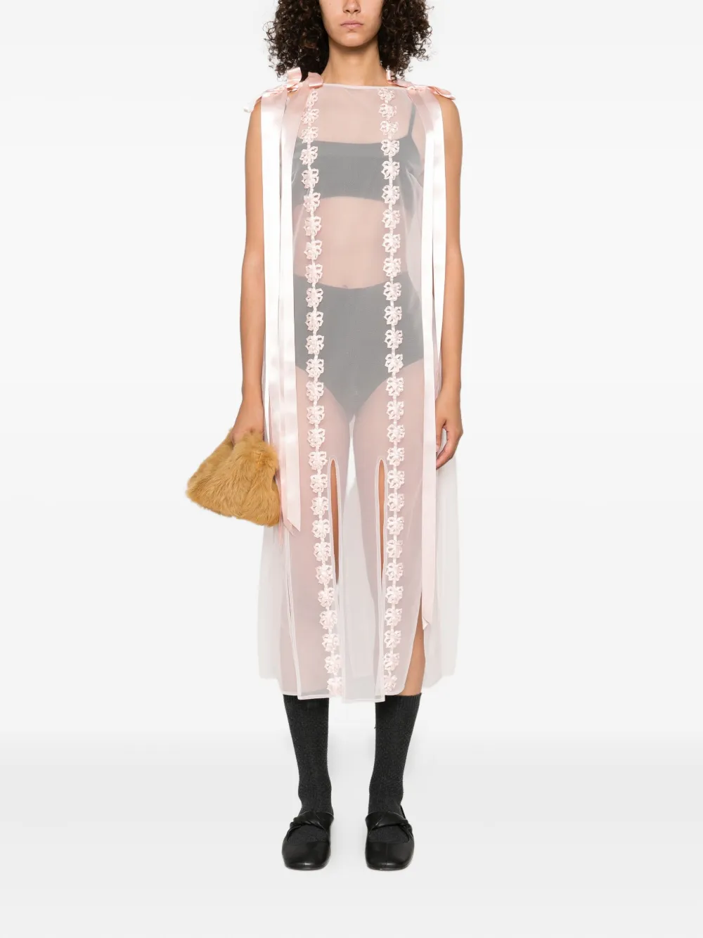 Simone Rocha ribbon-trimmed sleeveless midi dress Roze