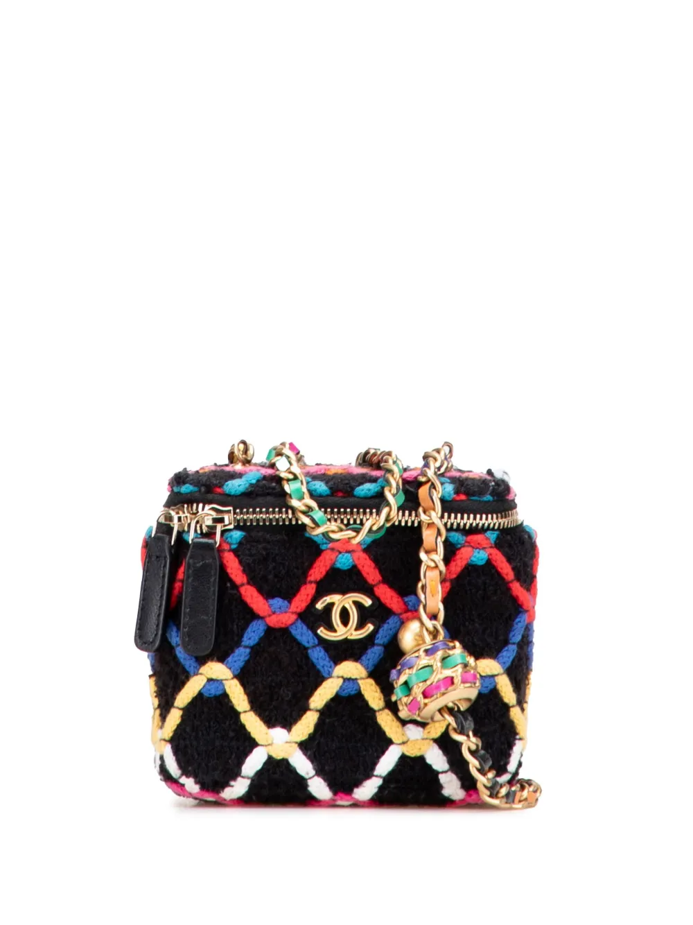 CHANEL Pre-Owned 2021 Mini Multicolor Tweed CC Pearl Crush Case with CHANEL Pre-Owned 2021 Mini Multicolor Tweed CC Pearl Crush Case with