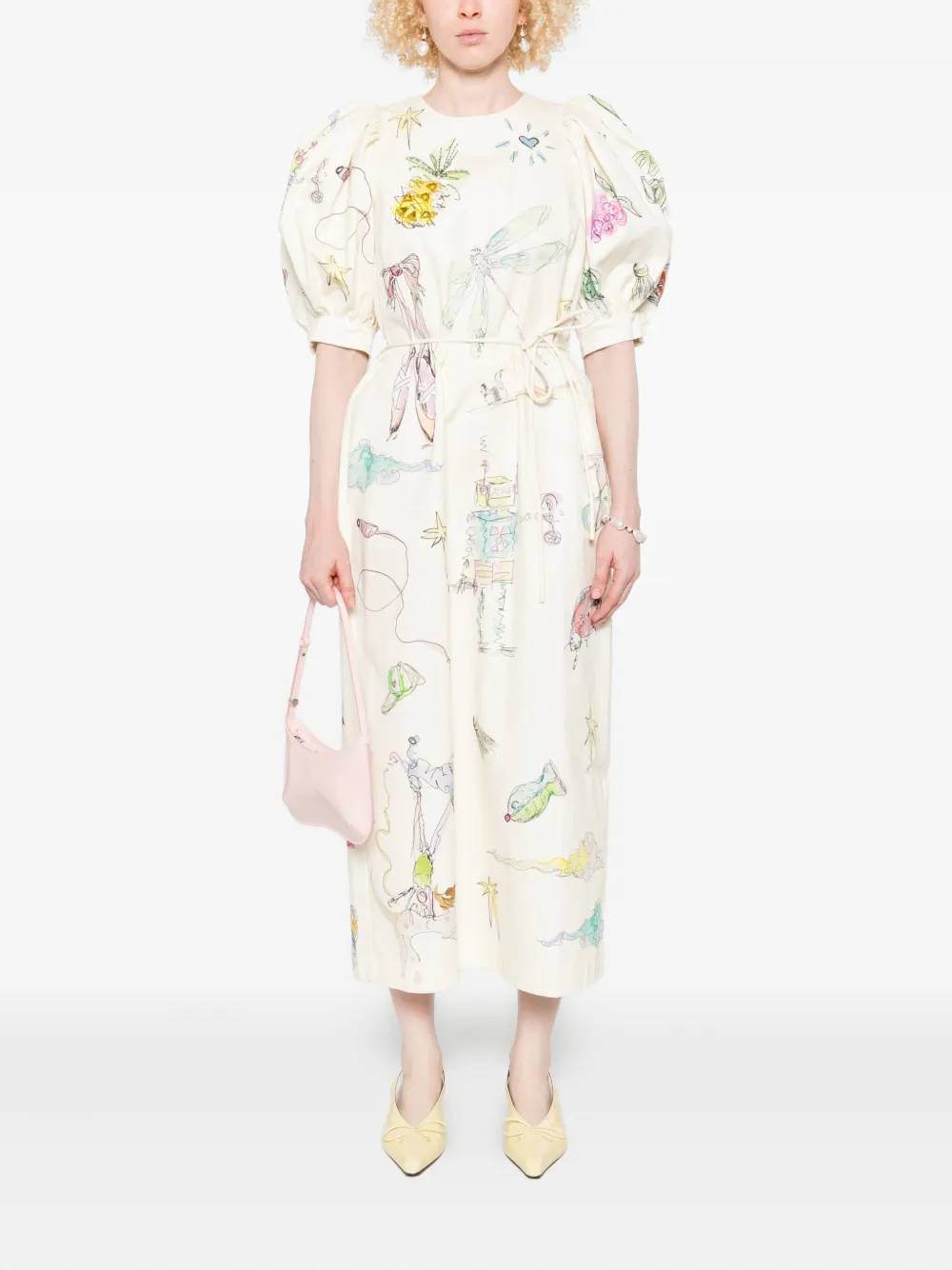 ALEMAIS Maxi-jurk met pofmouwen en print - Beige