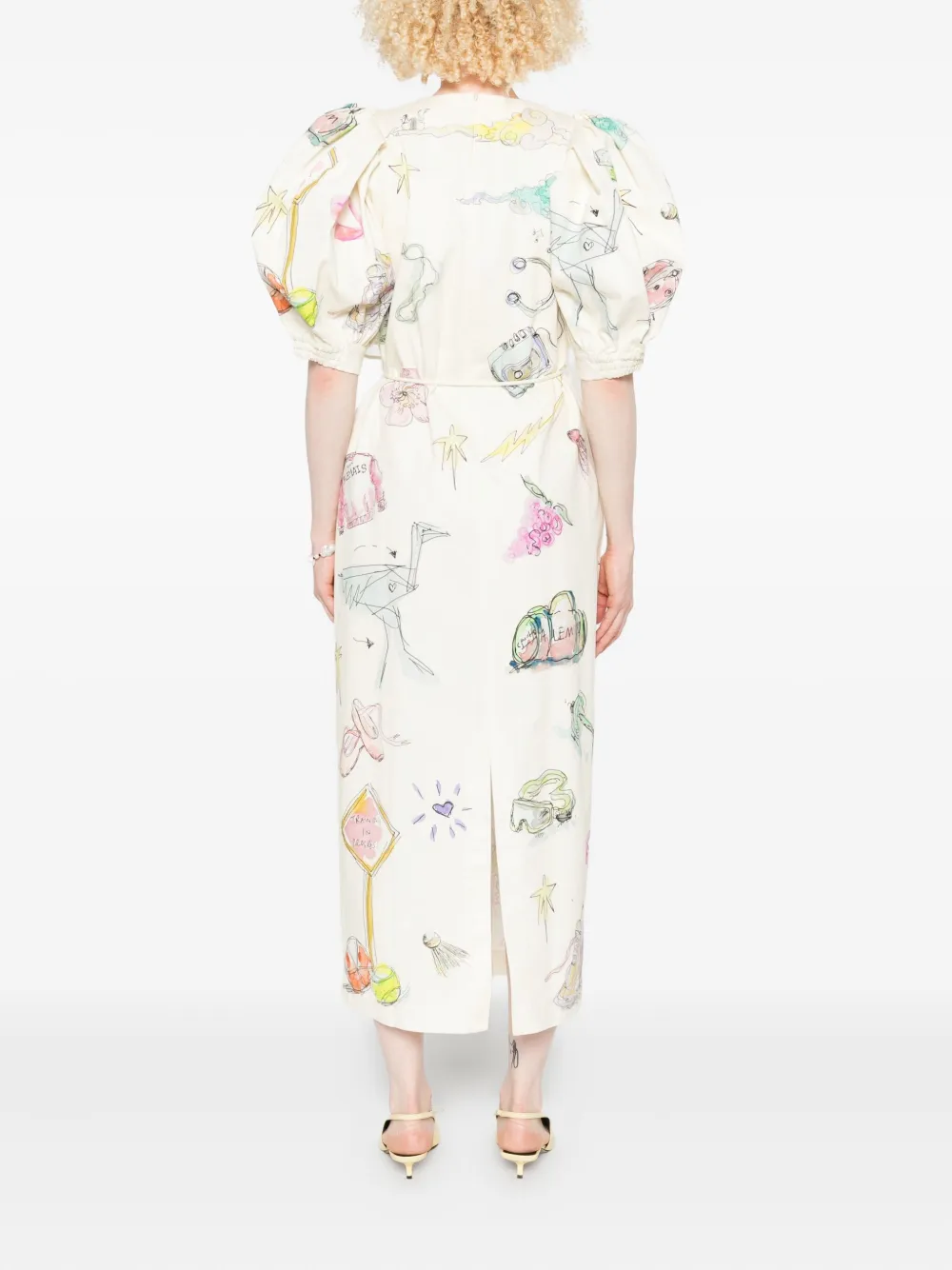 ALEMAIS Maxi-jurk met pofmouwen en print Beige