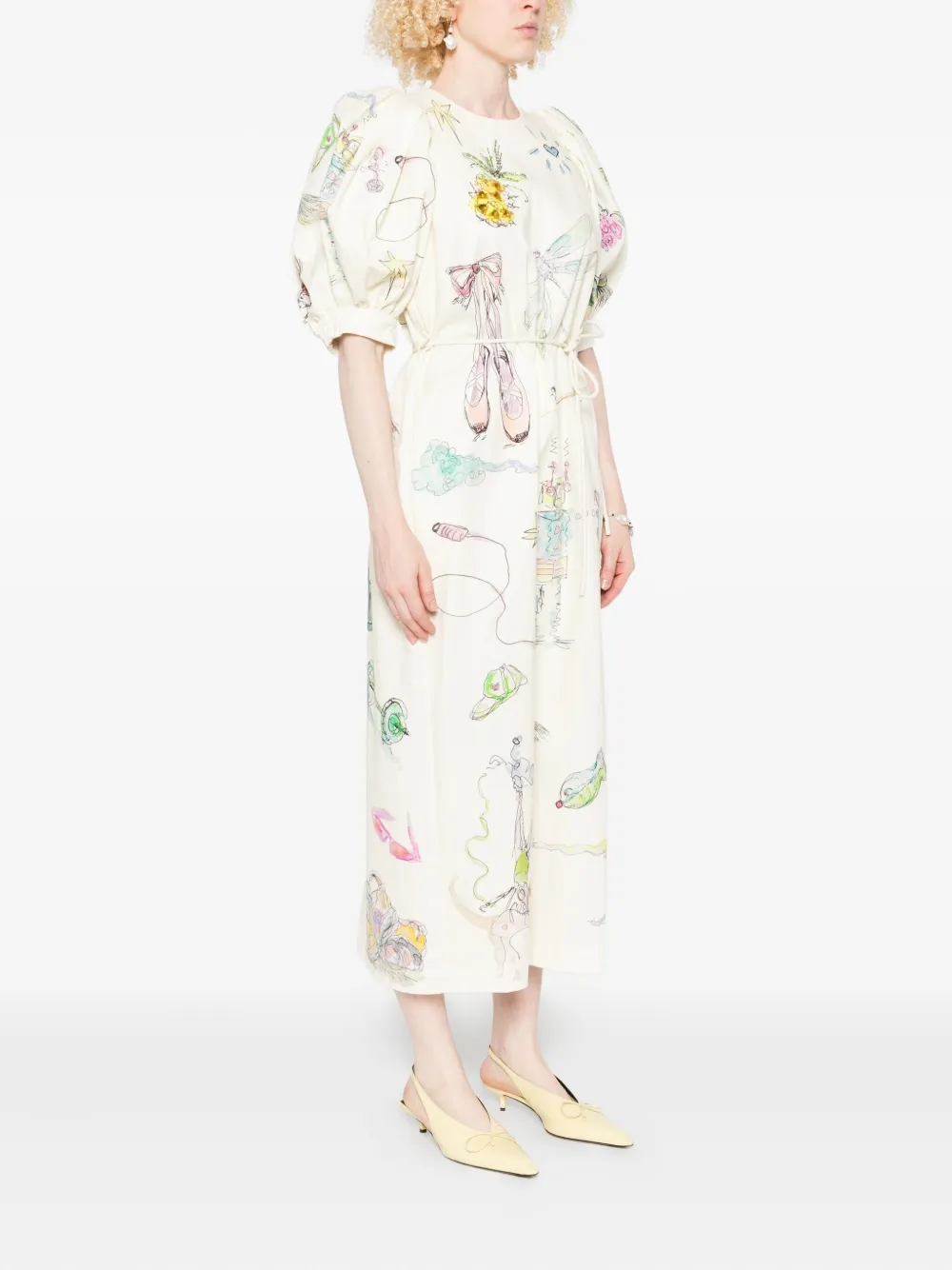 ALEMAIS Maxi-jurk met pofmouwen en print Beige