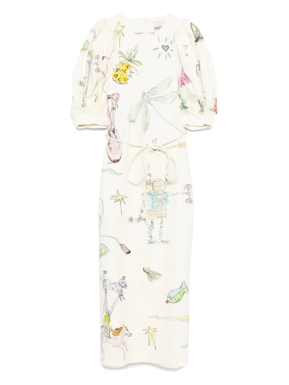 ALEMAIS Maxi-jurk met pofmouwen en print Beige
