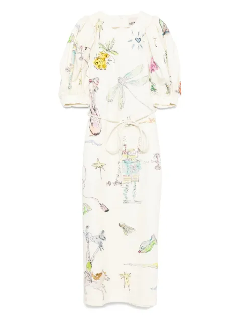 ALEMAIS puff-sleeve print maxi dress
