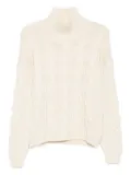 Incentive! Cashmere cable-knit turtleneck sweater - White