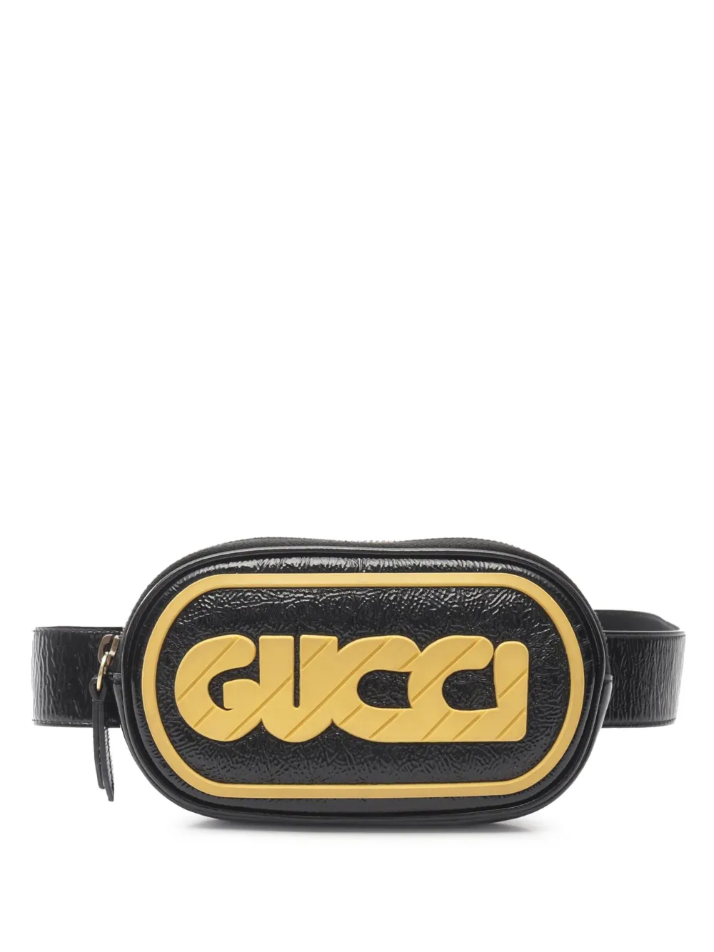 Gucci Pre-Owned 2000-2015 パテント&ラバー ゲームパッチロゴ ベルトバッグ - ブラック Gucci Pre-Owned 2000-2015 パテント&ラバー ゲームパッチロゴ ベルトバッグ - ブラック