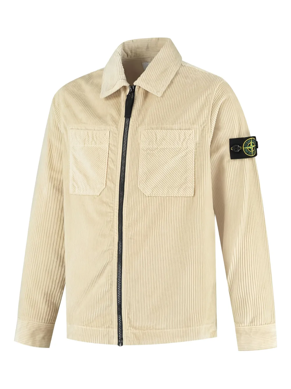 Stone Island Junior Ribfluwelen jack met rits Beige