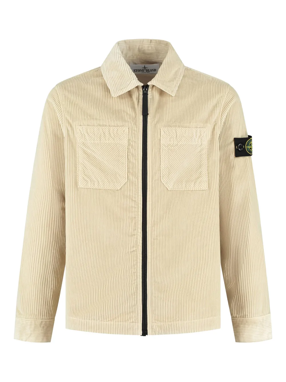 Stone Island Junior Ribfluwelen jack met rits Beige