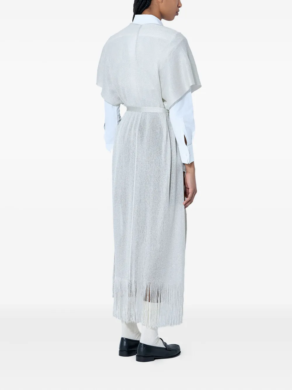 Max Mara Fringe-hem Tie-belt Cardigan In White