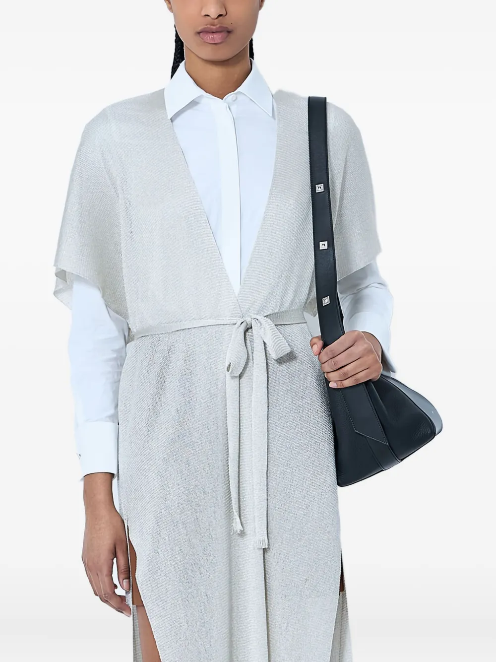 Max Mara Fringe-hem Tie-belt Cardigan In White
