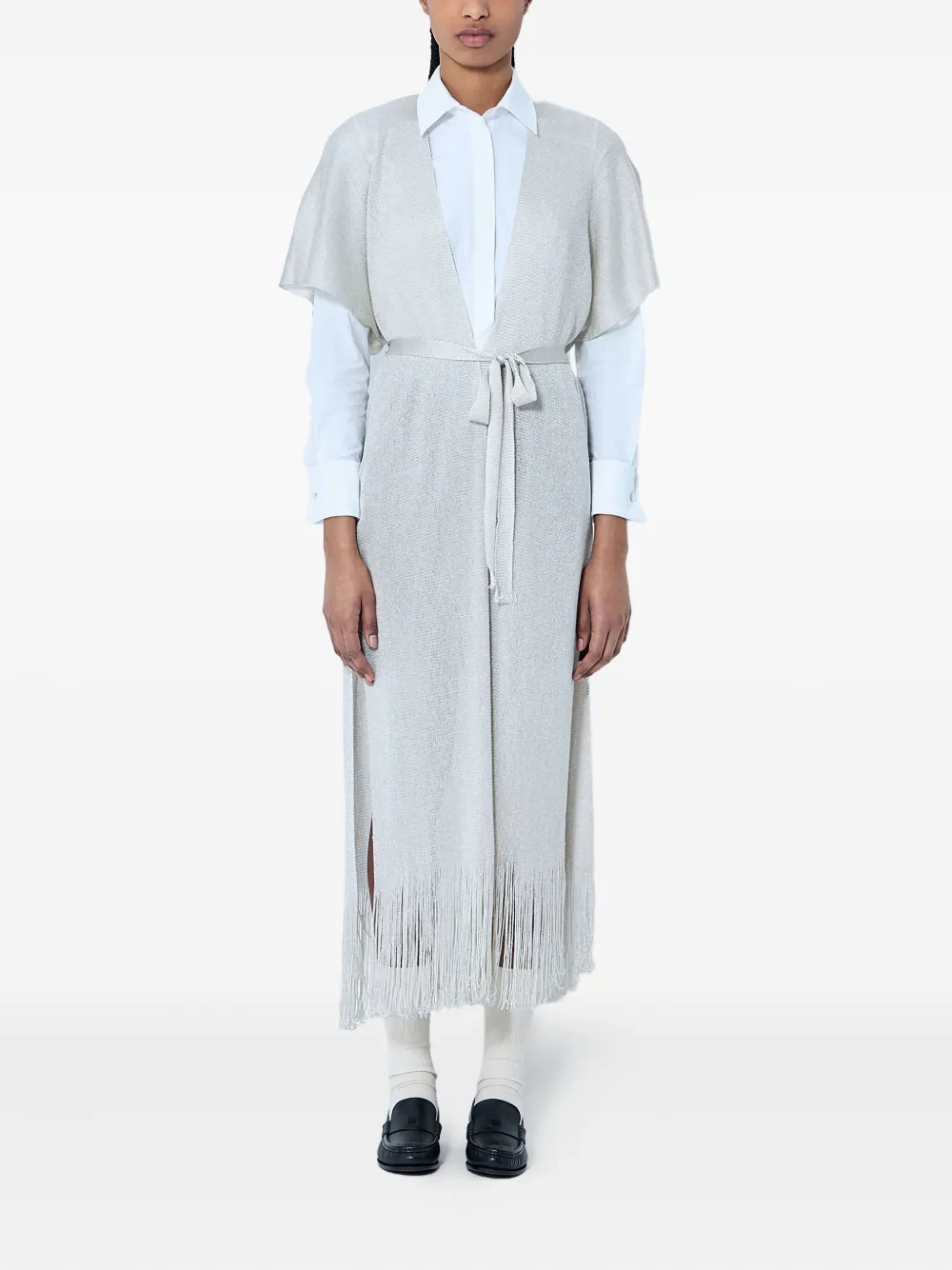 Max Mara Fringe-hem Tie-belt Cardigan In White
