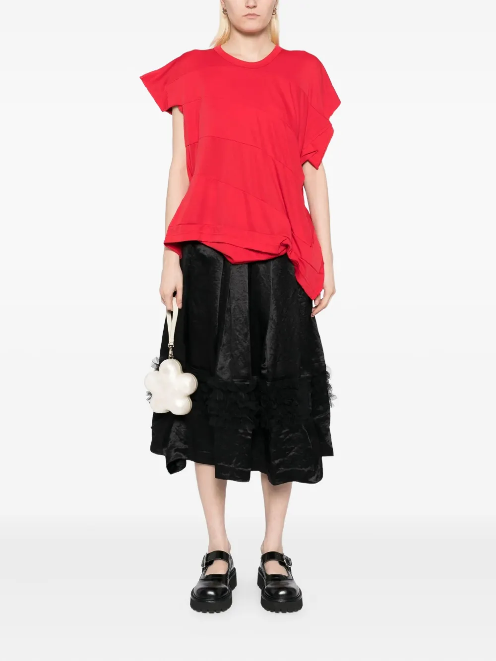 Black Comme Des Garçons Ruffled Satin Skirt In Black
