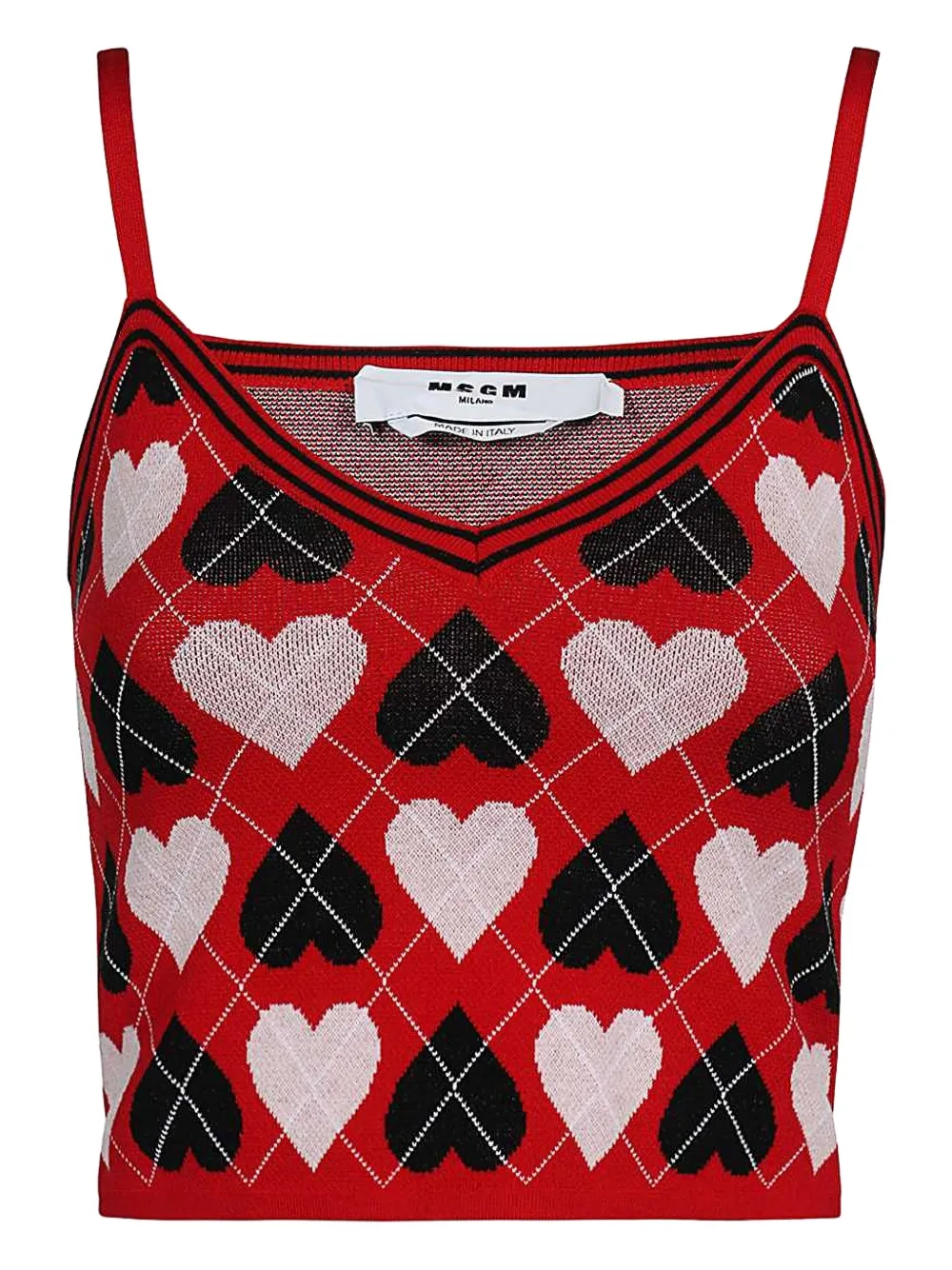 Msgm Heart-pattern Knitted Top In Red