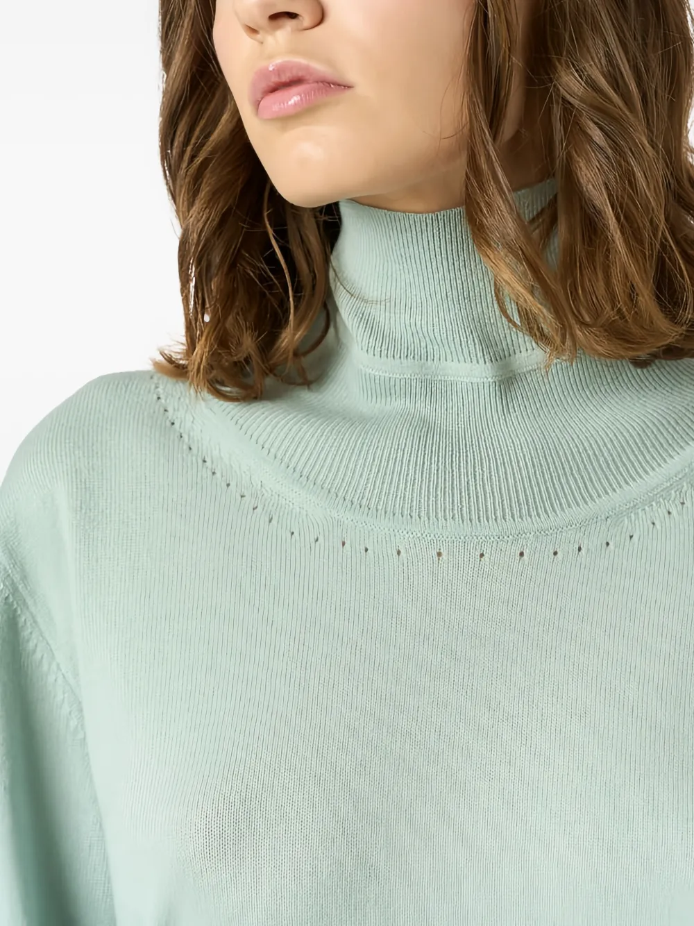 Malo Roll-neck Pointelle Sweater In Green